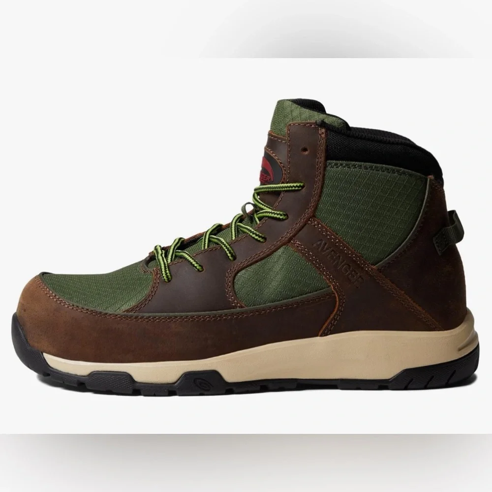 Avenger Work Boot - Edge Mid Brown/Green Metal Free Carbon Safety Toe US 10 1/2M